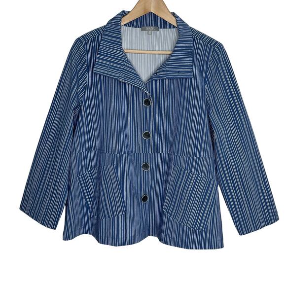Habitat Clothes To Live In Power Stretch Swing Jacket M Blue Stripe Lagenlook - Picture 2 of 12